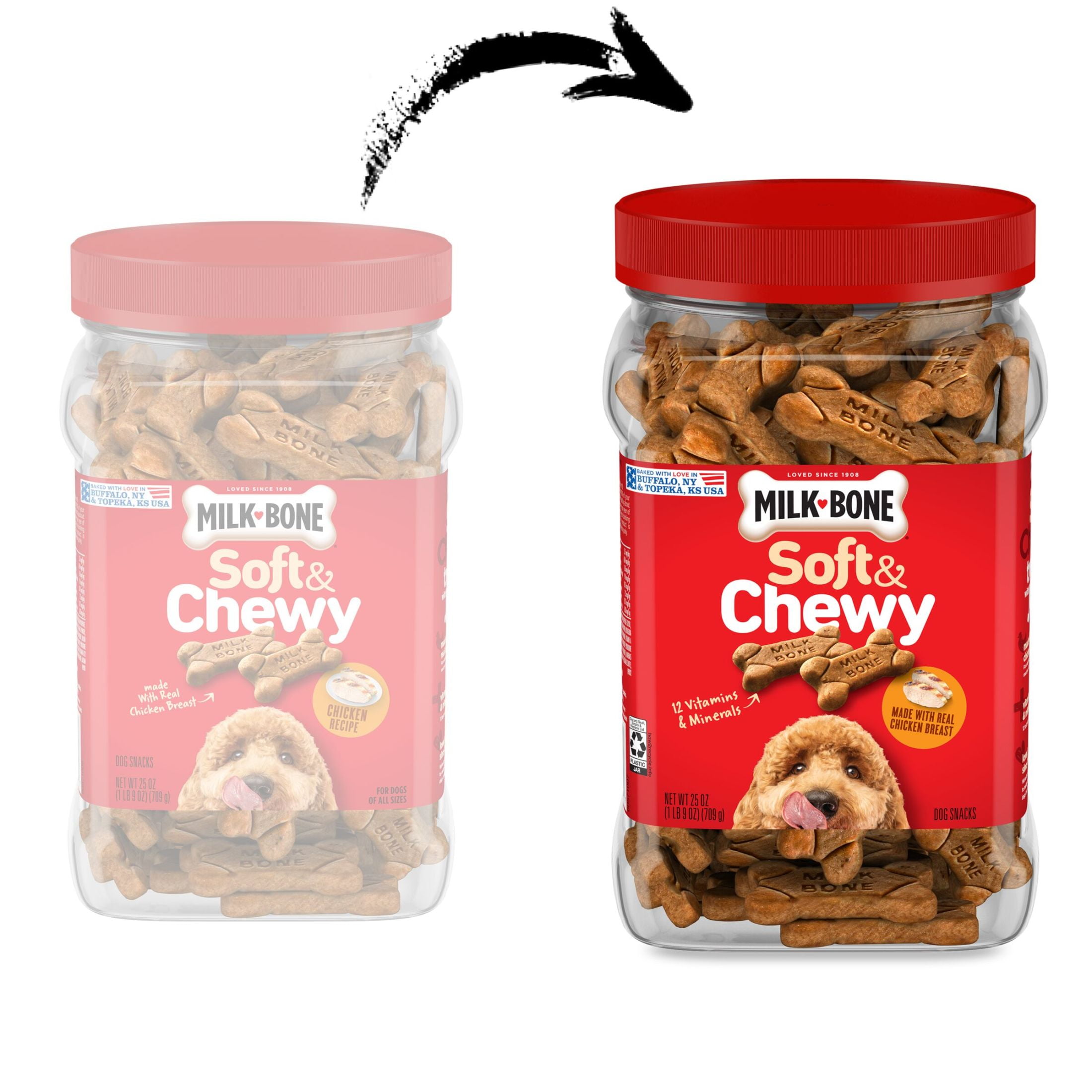 (2 pack) Milk Bone Soft and Chewy Dog Treats, Chicken Recipe With Chicken Breast, 25oz Canister
