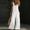 thumbnail image 2 of Purcolt Summer Jumpsuits for Women Button Down Sleeveless Casual Jumpers Loose Wide Legs Rompers Overalls with Pockets, 2 of 9