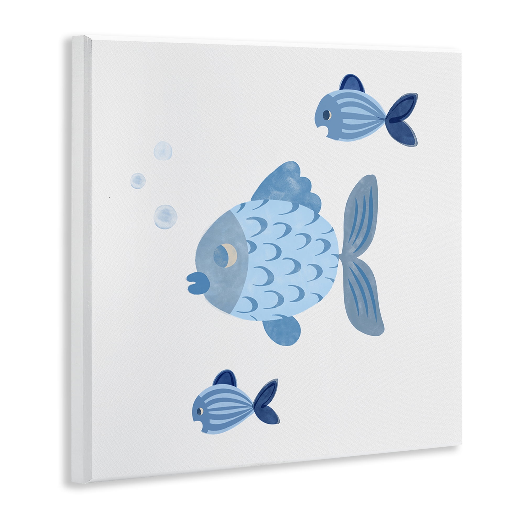 Stupell Industries Minimal Blue Fish Animals Painting Unframed Art Print Wall Art, 12 x 12