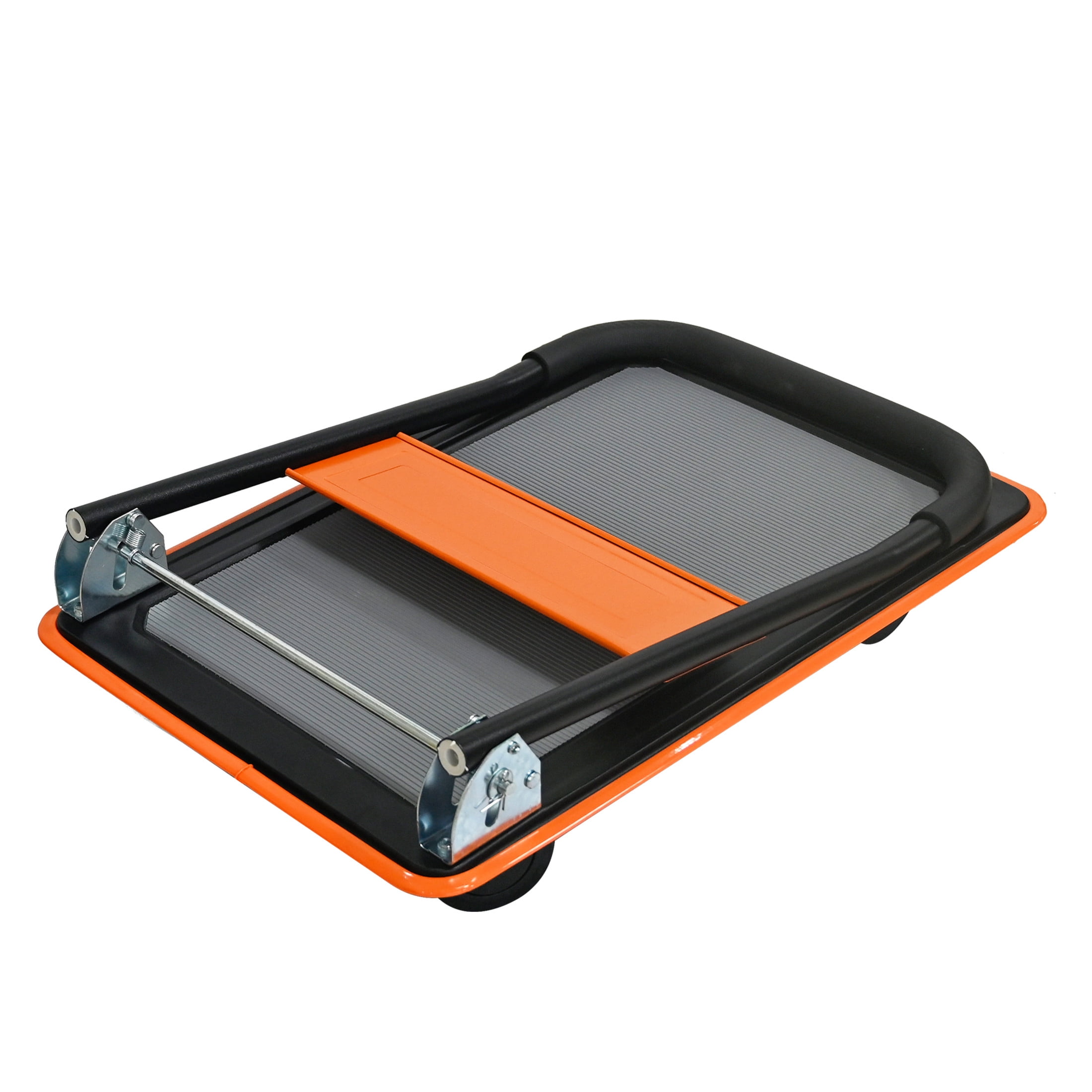 Noble House 28" Flatbed Cart, Heavy Duty Platform Hand Truck with Foldable Push Handle for Loading and Storage, Orange