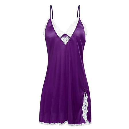 GENGING Womens Nightdress Nightwear Sexy Lingerie Women Sleepwear Satin Lace Chemise Nightwear Sleepskirt