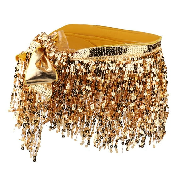 Fashion Belly Dance Waist Chain Hip Skirt Scarf with Sequins Tassel Gold