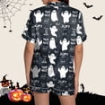 thumbnail image 5 of siminsem Silky Satin Pajama Set for Women Cute Printed Button Front Short Sleeve Sleepwear Top with Matching Lounge Shorts Lightweight Loungewear Pj Set for Home, Navy,XL, 5 of 7