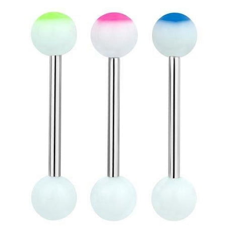 Women's Body Jewelry Muticolored Glow-in-the-dark Barbell Tongue Ring, 3 Piece Set