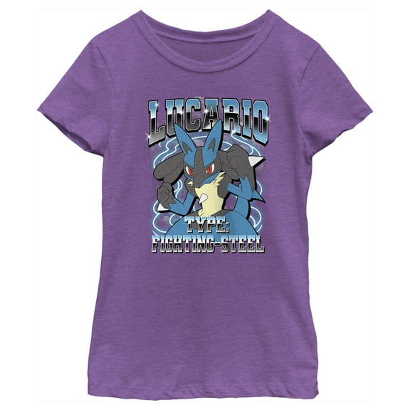 Girl's Pokemon Lucario Type: Fighting-Steel  Graphic Tee Purple Berry Small