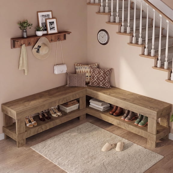 Finmind L-Shaped Bench with Storage, 61" Corner Entryway Bench