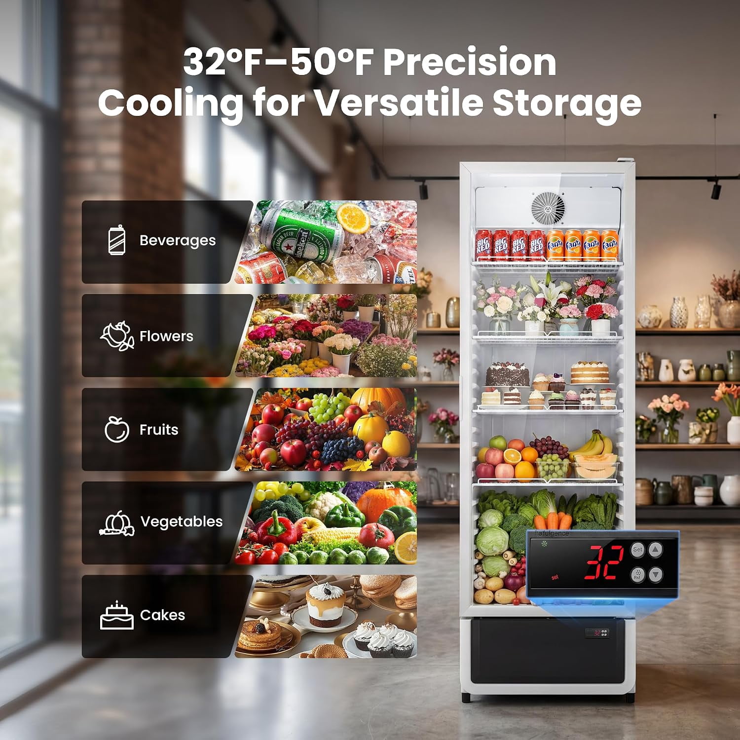Yeego Commercial Beverage Refrigerator, 10 Cu.Ft Glass Door Drink Display Cooler with LED Light & Adjustable Shelves for Bar, Convenience Store