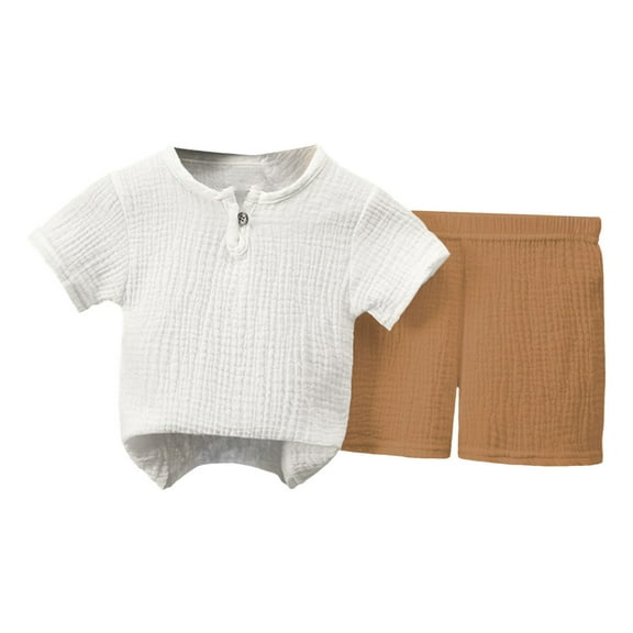 Gubotare Toddler Boy Summer Clothes Baby Boy Summer Clothes Color Block Short Sleeve T Shirt Stretch Rolled Shorts Cute Toddler Outfits 12 18 Months (White,12-18 Months)