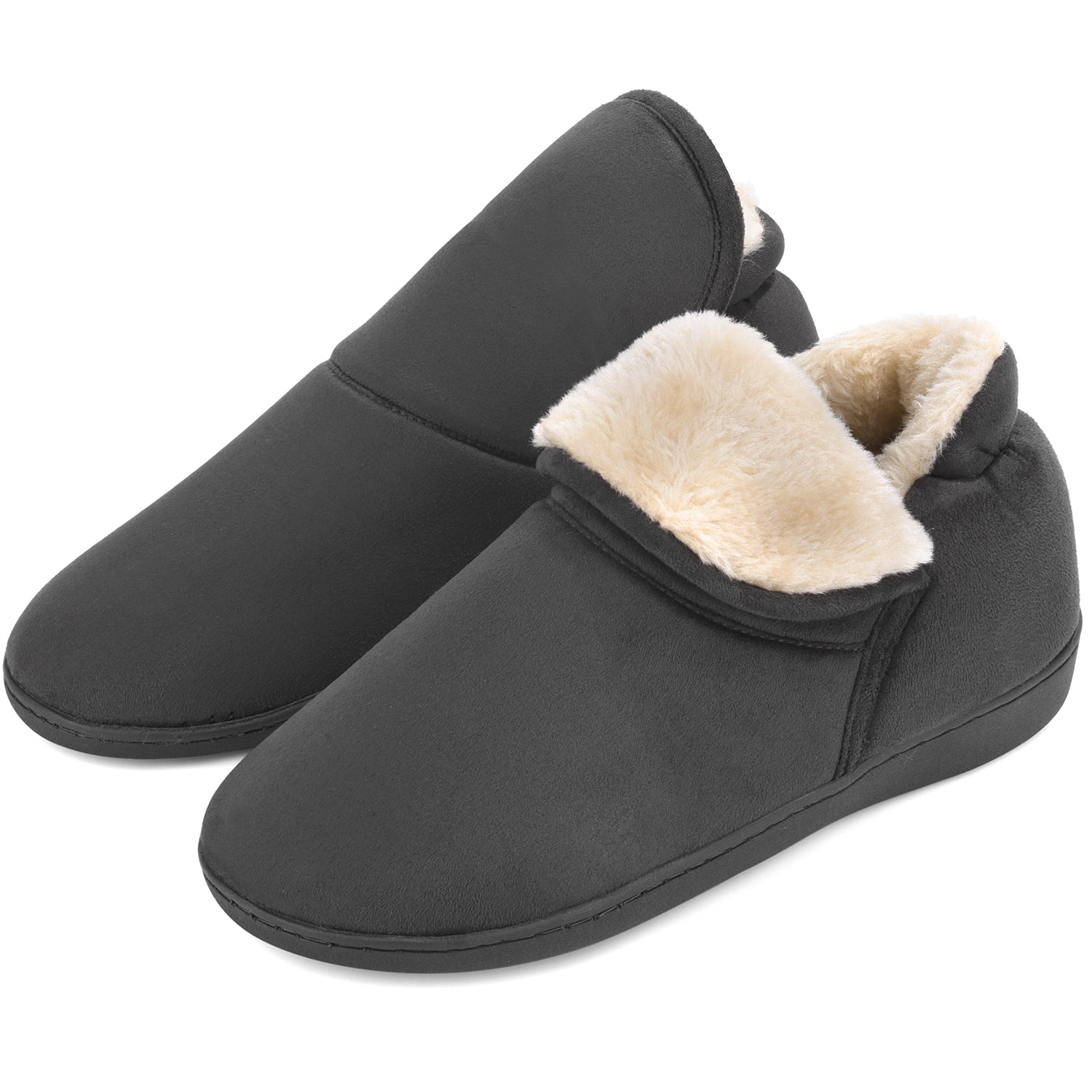 Vonmay Men's Fuzzy Slippers Boots Memory Foam Booties Comfy House Shoes Indoor Outdoor, Size: US 9-10, Gray