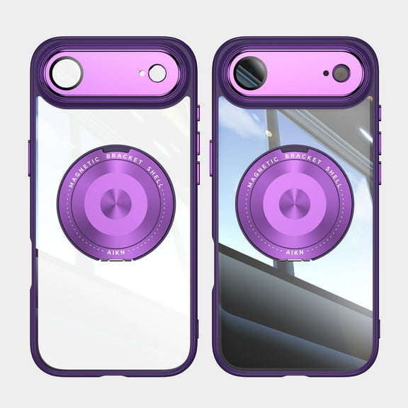 ELEHOLD Magnetic Case for iPhone Air 2025, Compatible with Mag safe Accessory Adjustable Foldable 360° Ring Kickstand Camera Protector Shockproof Rugged Clear Case for iPhone Air,Darkpurple