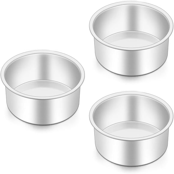 HaWare Ensemble de 3 Moules à Gâteau de 4 Pouces, Plateau de Cuisson Rond en Acier Inoxydable, Bol à Couches pour Mariage d'Anniversaire, Non Toxique et Sain, Poli Miroir et Compatible Lave-Vaisselle