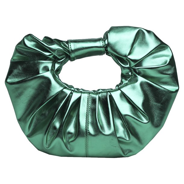 608 Cloud Bag Nuevo Bolso Plisado PU Color Sólido Metálico Bolso Mano para Mujer (verde)