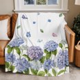 thumbnail image 2 of Flannel Throw Blanket for Couch Sofa Bed, Floral Hydrangea Green Leaf Soft Cozy Warm Fuzzy Blanket 60x80in, 2 of 9