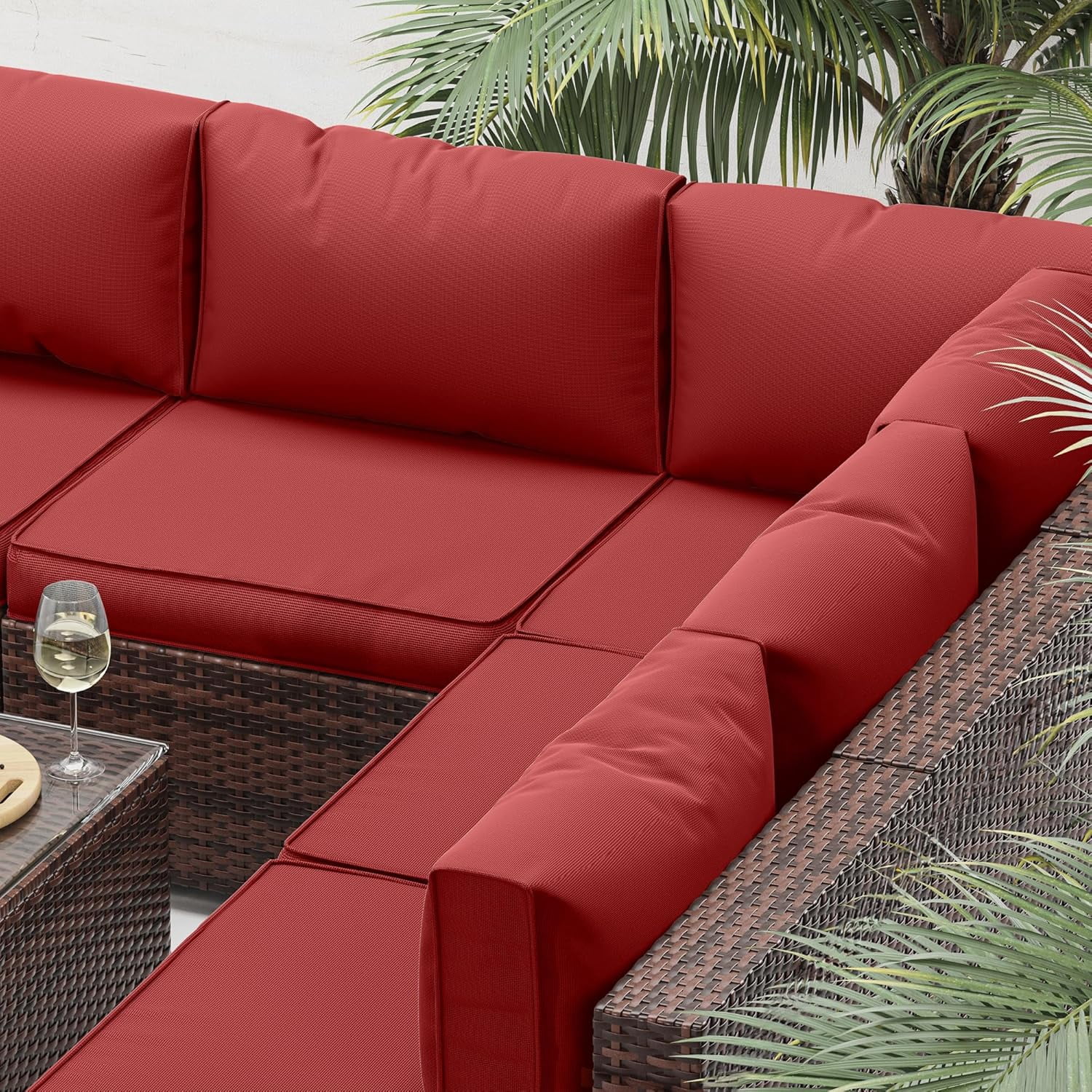 UDPATIO Outdoor Replacement Cushions for Patio Furniture, Waterproof Patio Cushions for 6-Seat Sectional Patio Conversation Sets, 14-Piece Outdoor Cushion Slipcovers Patio Sofa Cushions (Red)