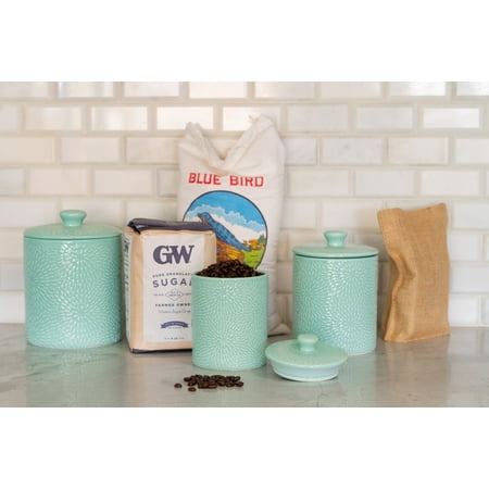 - 10 Strawberry Street Burst Embossed 3 Piece Ceramic Canister Set, Blue