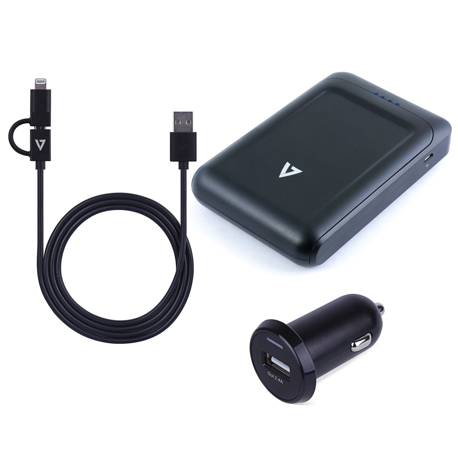 V7 3in1 Charging Kit 10,000 mAh Portable Charger, 2 in 1 Lightening