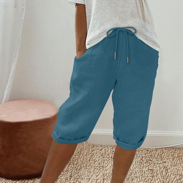 Gspmoly Shorts de Cycliste pour Femmes, Shorts Unis pour Femmes Shorts Décontractés pour Femmes Capris Shorts de Course jusqu'à 60 % de Rabais Bleu TG