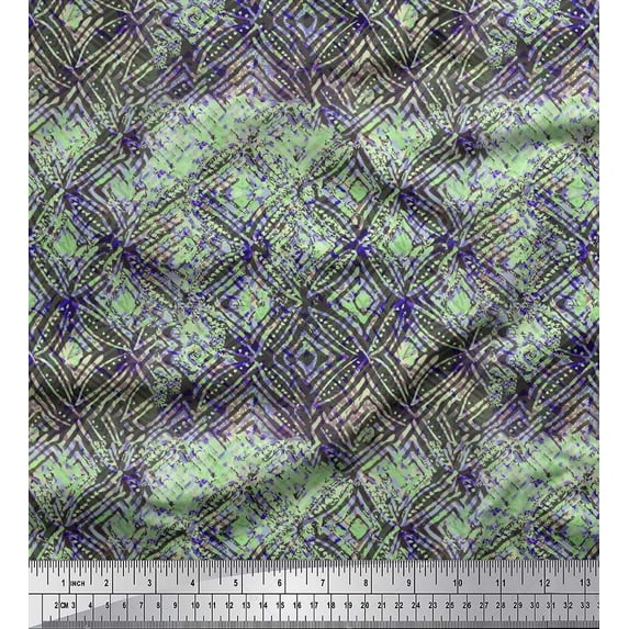Soimoi Viscose Chiffon Fabric Curve Diamond Geometric Print Fabric by the Yard 42 Inch Wide