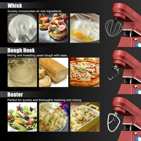 Costway - Tilt-Head Stand Mixer 7.5 Qt 6 Speed 660W with Dough Hook, Whisk & Beater - Red