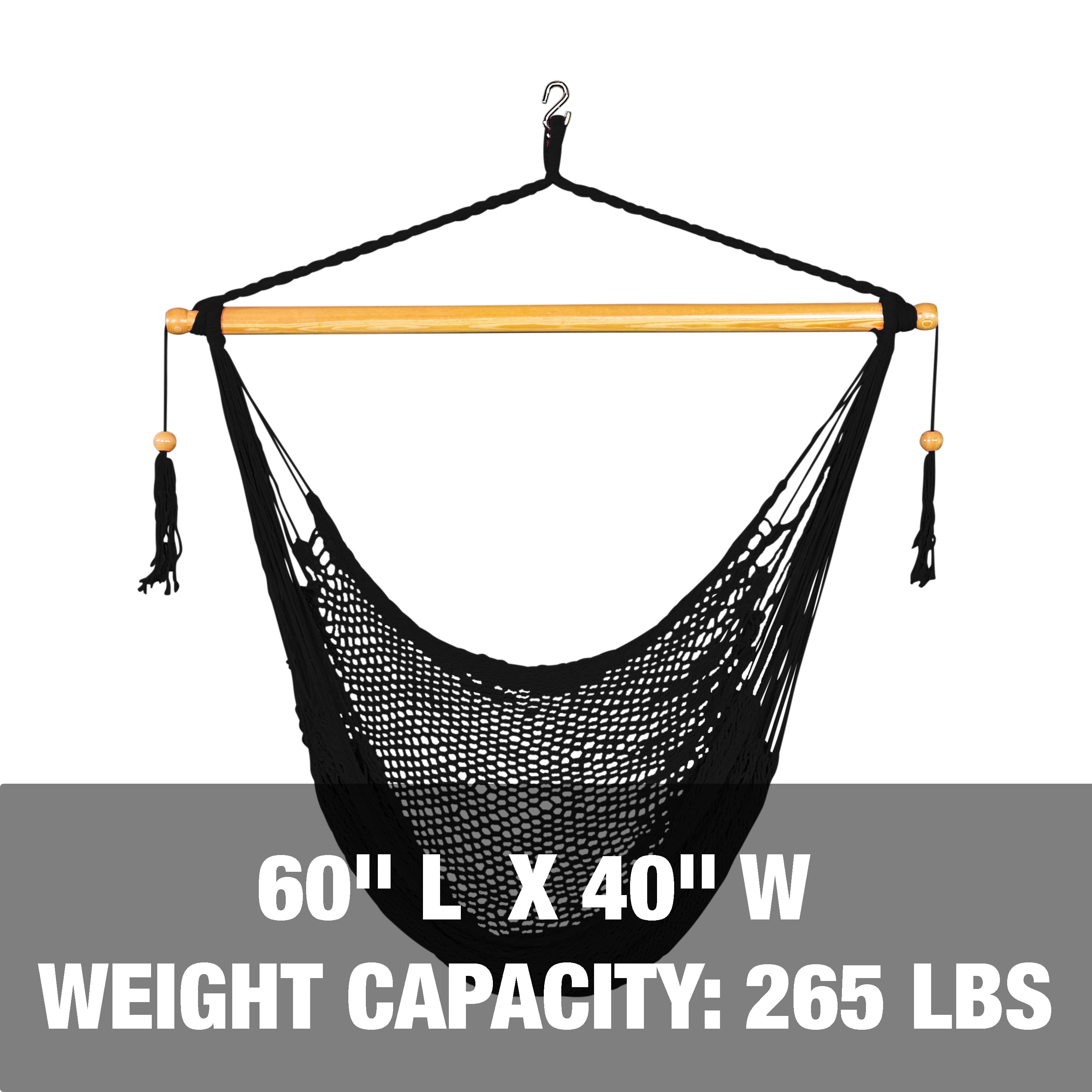 Bliss Hammocks Island Rope Hammock Chair with Spreader Bar - Black, 60" L x 40" W