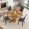 thumbnail image 3 of Round Farmhouse Dining Table Set for 4, 47" Circle Ancient Oak Wooden Kitchen Table with 4 Grey Velvet Upholstered Dining Chairs, Wooden Kitchen and Dining Room Table Set for Dining Room, 3 of 9