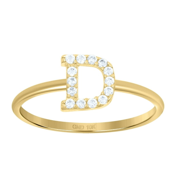 10kt 10k Yellow Gold Womens Cubic Zirconia Initial Alphabet D Ring