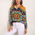 thumbnail image 3 of Mexican Talavera Flower Long Sleeve Blouse Woman Streetwear Casual Shirts Summer Oversize Woman Streetwear Clothing Birthday Present, 3 of 7