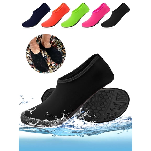 BadPiggies Water Socks Barefoot Quick-Dry Aqua Skin Shoes, Men Women Rubber Soles for Beach Pool Surf Swim Yoga