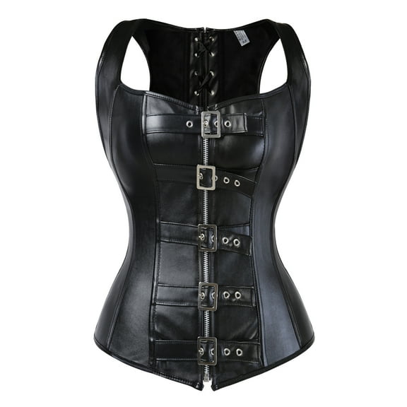 Grebrafan Corset Womens Punk Rock Leather Bustier Clubwear Black 4XL