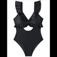 thumbnail image 1 of Traje de Baño de una Pieza para Mujer, con Control de Abdomen, Volantes, Cuello en V, Fruncido, Corte Adelgazante. Negro XL, 1 of 7