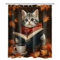 thumbnail image 6 of NEONWE Fall Cat Shower Curtain Funny Kitten Orange Maple Leaf Autumn Forest - Rustic Scenery Thansgiving Bathroom Decor, Easy Care Polyester Fabric 72x60 Inch with Hooks, 6 of 6