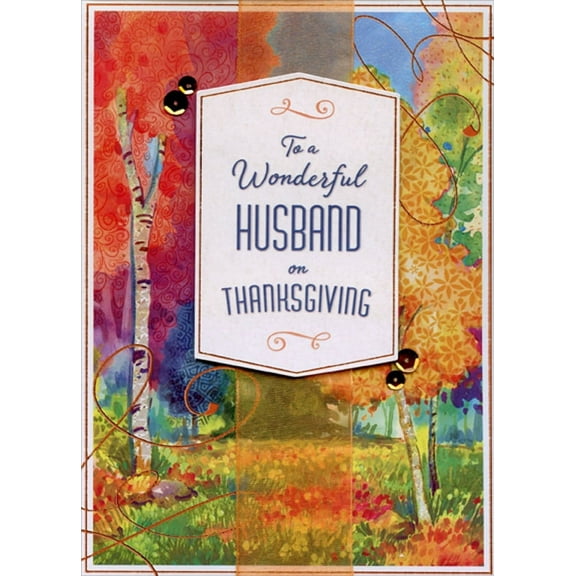 Designer Greetings White Trees with Vibrant Colored Leaves and Fields Handcrafted 3D Premier Collection Thanksgiving Card for Husband