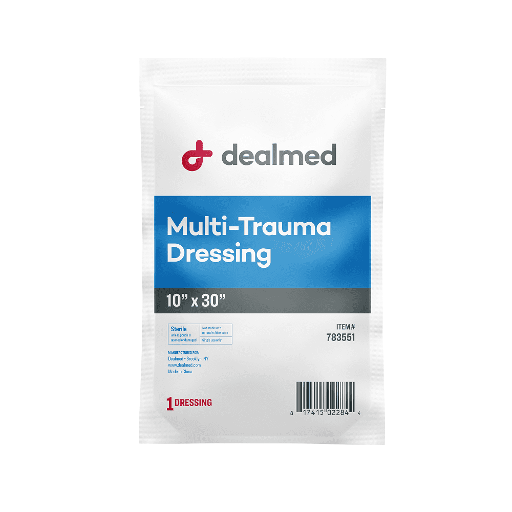 Dealmed 10" x 30" Multi-Trauma Dressing – Sterile Emergency Oversized Pad, Superior Absorbency, Protection and Padding, Wound Care Product for First Aid Kit (Case of 25)