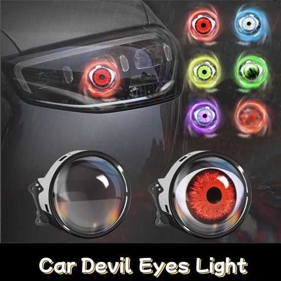 2Pcs LED Dynamic Devil Eyes Lens Lights 3Inch 12V Car Headlight Retrofit Kit