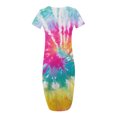 thumbnail image 6 of WTXUE Maxi Dresses, Beach Dress Short Sleeve Split Crew Neck, Women Casual Loose Dress Slit Side Side Summer Long Skirt Sundress Tie Dye A-Line Maxi Women, Pink Size S, 6 of 6