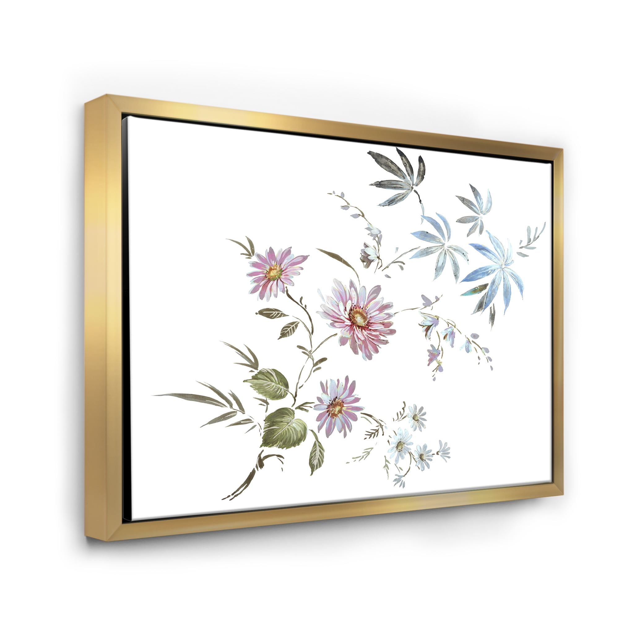 Designart 'Pink and Blue Wildflowers I' Traditional Framed Canvas Wall Art Print