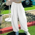 thumbnail image 4 of LLYwey Wide Leg Pants Women Casual Pant Loose Comfy Drawstring Wide Leg Crop Trousers with Pockets Female Stretch Pants Long Pant Style H1221 White 3XL, 4 of 8