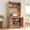 Natural, variant on Euroco 69"H Kitchen Pantry Cabinet with Hutch and Foldable Workstation,Freestanding Food Hutch Storage Cabinet Cupboard with Adjustable Shelf and Power Outlet for Dining Room, Living Room,Dark Blue