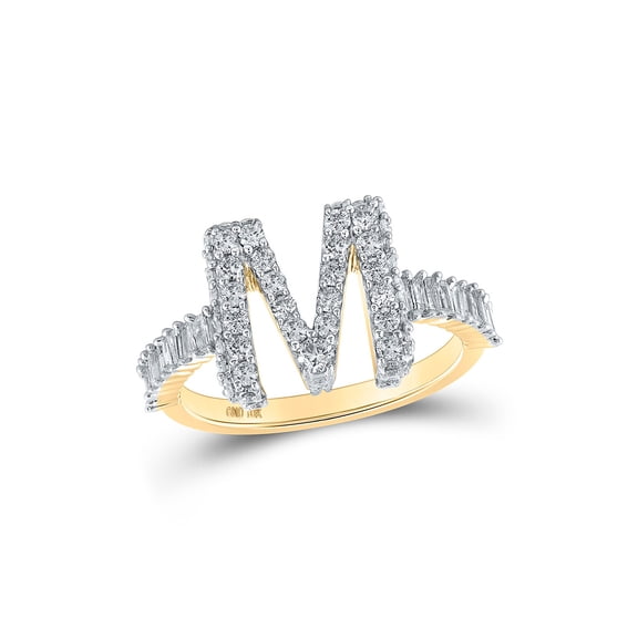 10kt Yellow Gold Womens Baguette Diamond Initial M Letter Ring 1 Cttw