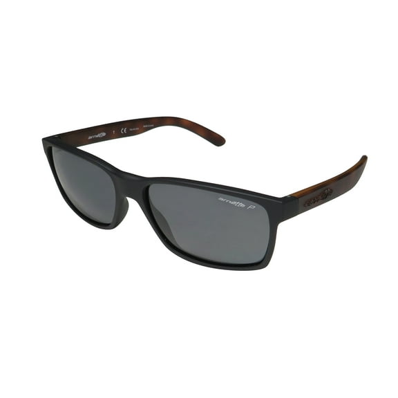 Arnette Men's AN4185 Slickster Rectangular Sunglasses, Fuzzy Black/Polarized Grey, 59 mm