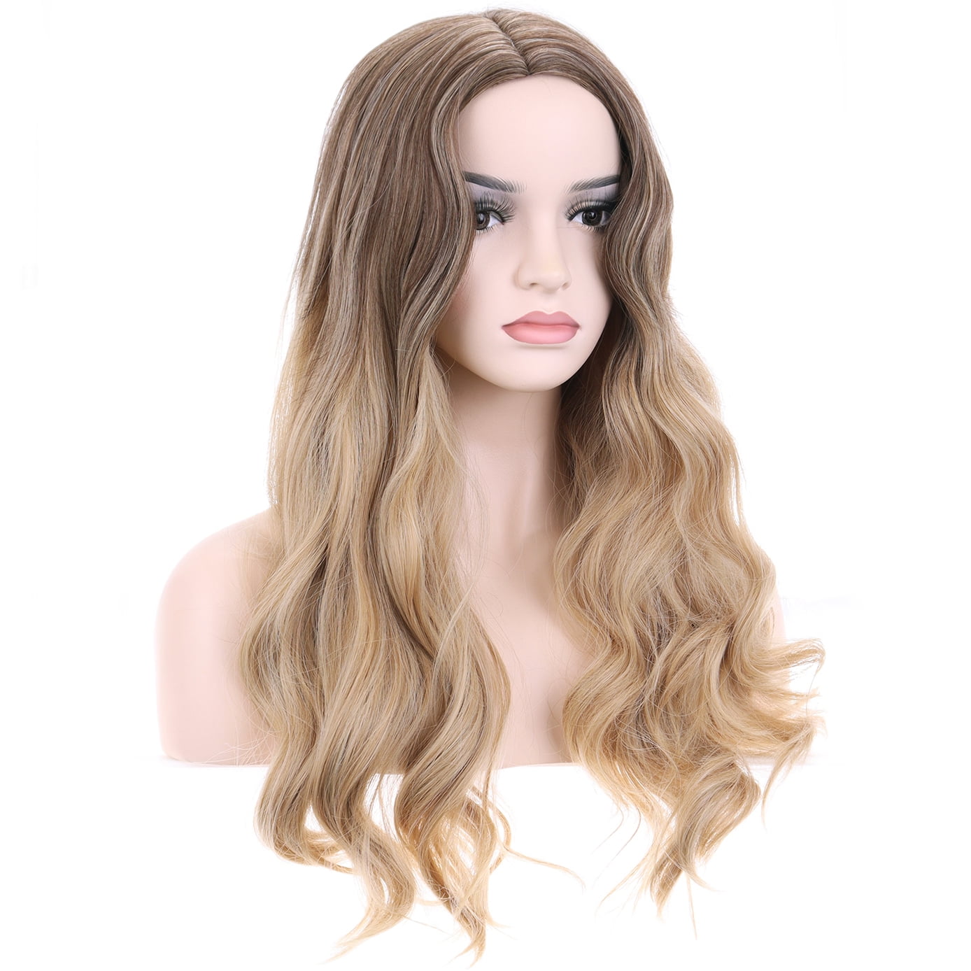 BERON Blonde Ombre Long Curly Wig for Women Heat Resistant Natural Looking Hair Wig for Party Cosplay or Daily Use