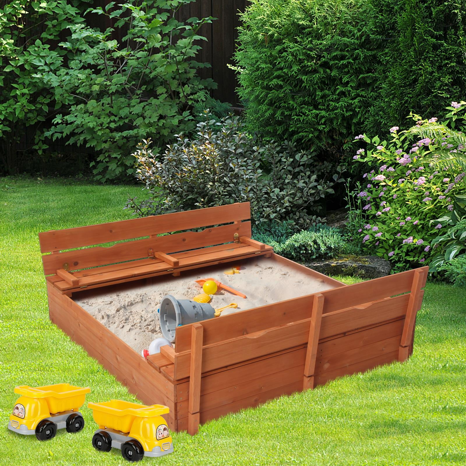 Ktaxon Convertible Cedar Sandbox Two Bench for Kids - Walmart.com