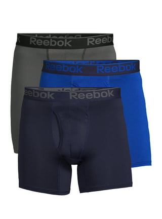 Reebok Men's Compression Long Length Performance Boxer Briefs (3 Pack),  Size Medium, Charcoal/Blue/Black