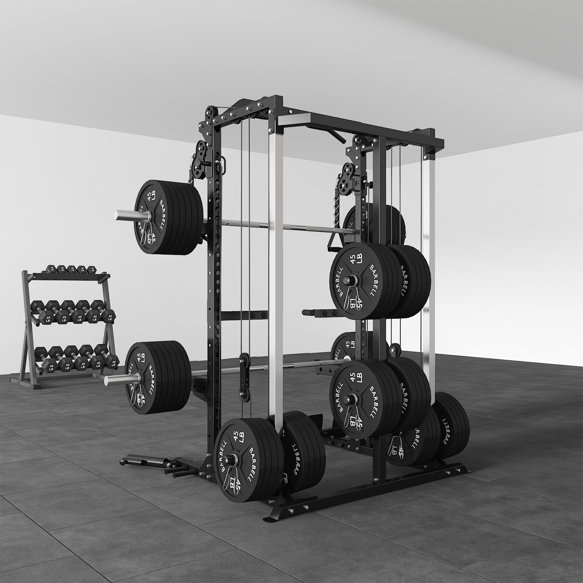 Cofiyard Power Cage, Power Rack with Dual Pulley System, Multi-Functional Weight Training Squat Rack with Cable Crossover, Free Weight Home Gym Workout Machine(Black)