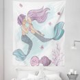 thumbnail image 1 of Mermaid Tapestry, Cartoon of Underwater Couple with Fish Tails, Fabric Wall Hanging Decor for Bedroom Living Room Dorm, 5 Sizes, Lilac Pale Blue, by Ambesonne, 1 of 1