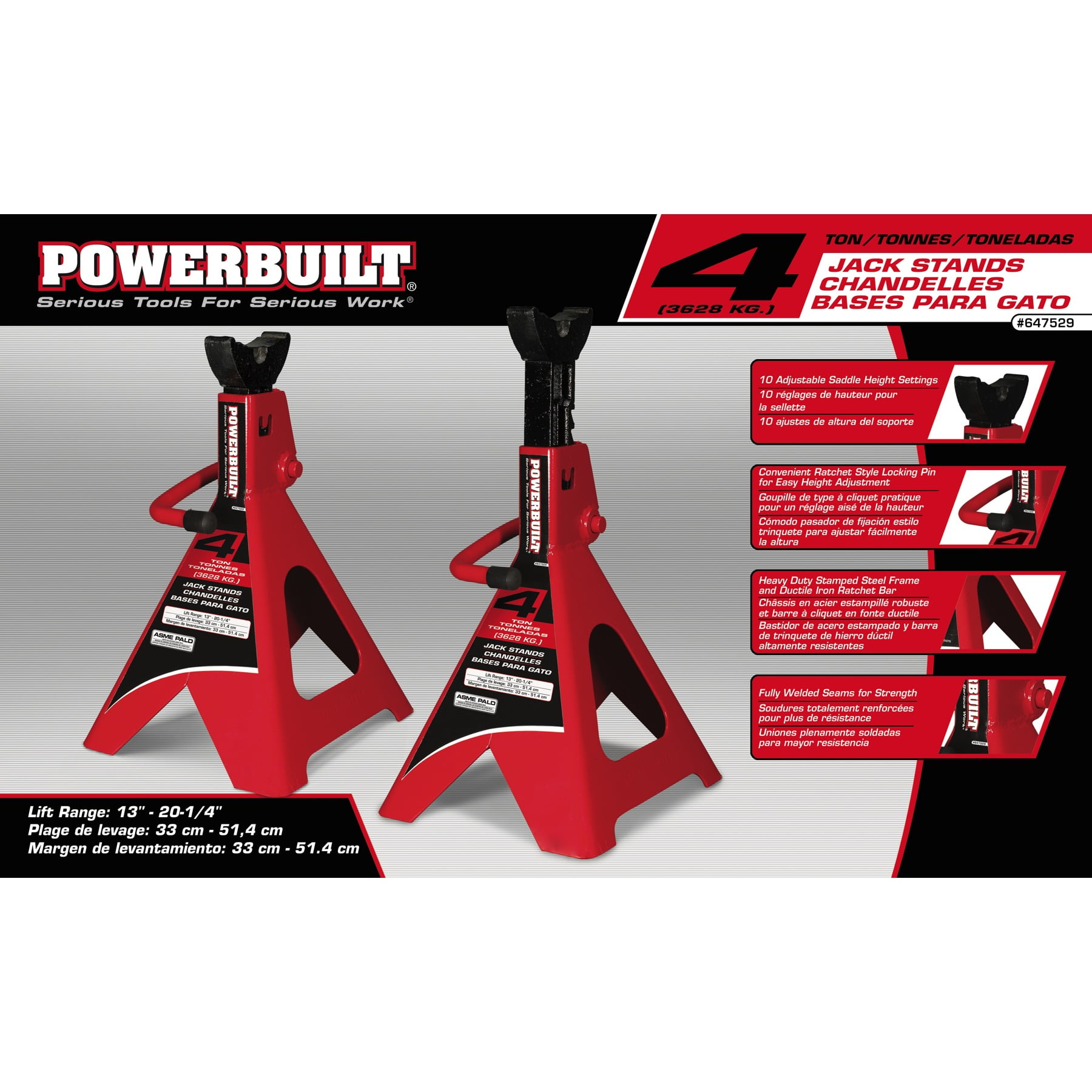 2 Piece Powerbuilt 647511 Heavy Duty 6-Ton Jack Stand