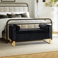 thumbnail image 2 of 50" Storage Bench with Gold Base 2 Round Pillows Upholstered Tufted Bedroom Ottoman End of Bed Entryway Living Room Black, 2 of 7