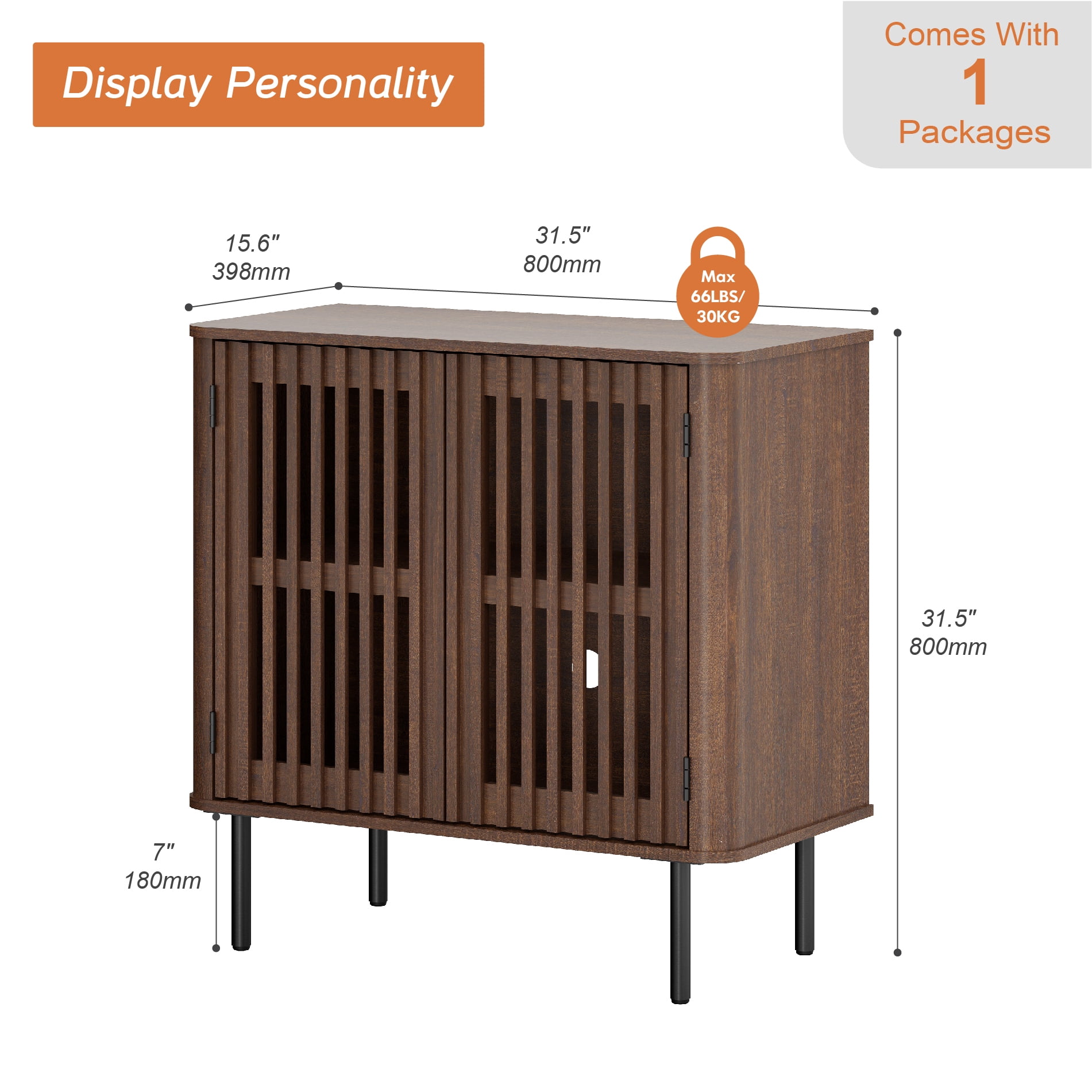 31.5" Mid Century Modern Sideboard Buffet Cabinet with Storage, Fluted Sideboard Cabinet with Adjustable Shelf,Walnut