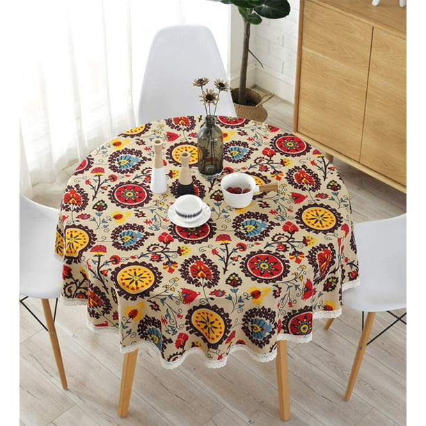 Round Tablecloths Linen Cotton, Garden Table Cover Round 120cm