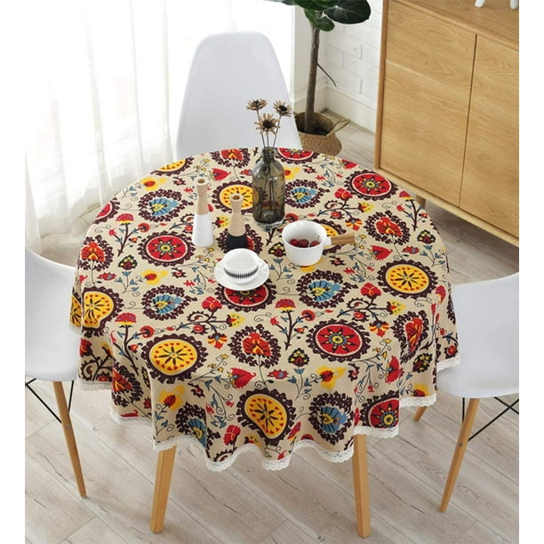 Round Tablecloths Linen Cotton Tablecloth Sun Flower Table Cloth Lace Cover Multi Purpose Indoor And Outdoor Diameter 120cm Com Round Tablecloths Linen Cotton, Garden Table Cover Round 120cm